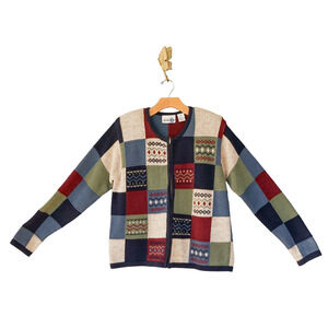 VTG Paul Harris knit Granny Square Cardigan Sweater S Cottagecore Whimsy Farm